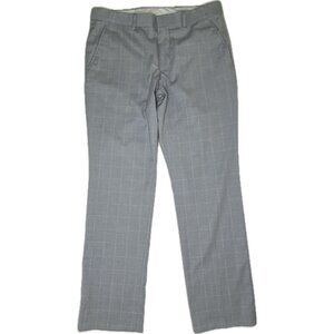 JF J Ferrar Pants Mens 33x28 Slim Fit Dress Slacks Flat Front Gray Plaid